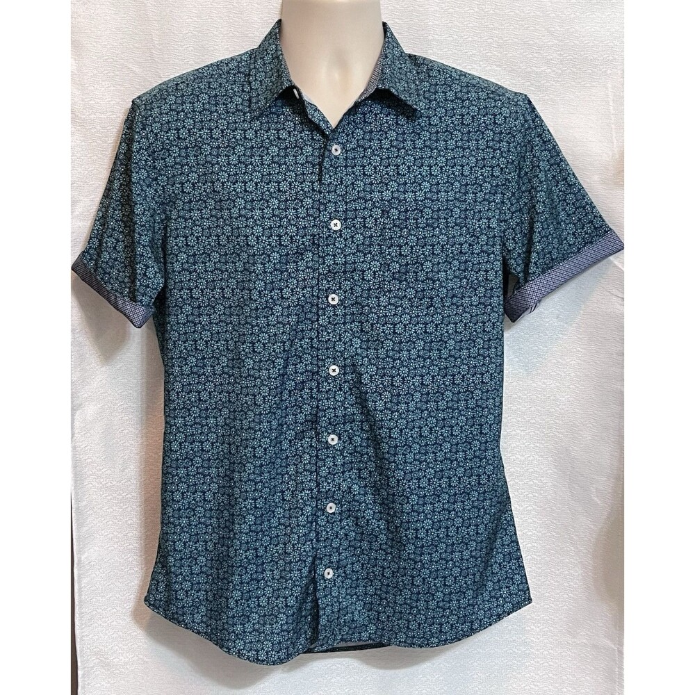 Nick Graham Floral Repeat Stretch Short Sleeve Mens S Blue Perennial Millennial